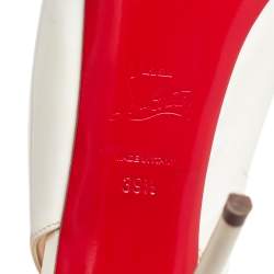 Pre Owned Christian Louboutin Cream Patent Leather Private Number Slingback Pumps Size 39.5