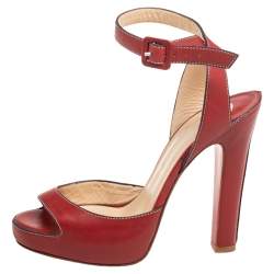 Christian Louboutin Red Leather Ankle Wrap Sandals Size 38
