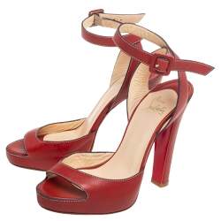 Christian Louboutin Red Leather Ankle Wrap Sandals Size 38