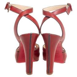 Christian Louboutin Red Leather Ankle Wrap Sandals Size 38