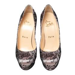 Christian Louboutin Black/Pink Lace and Satin Bianca Pumps Size 35.5