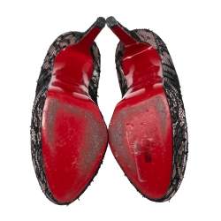 Christian Louboutin Black/Pink Lace and Satin Bianca Pumps Size 35.5