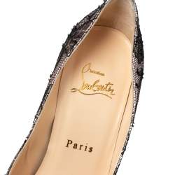 Christian Louboutin Black/Pink Lace and Satin Bianca Pumps Size 35.5