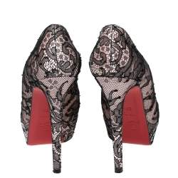Christian Louboutin Black/Pink Lace and Satin Bianca Pumps Size 35.5