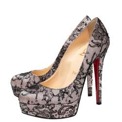 Christian Louboutin Black/Pink Lace and Satin Bianca Pumps Size 35.5