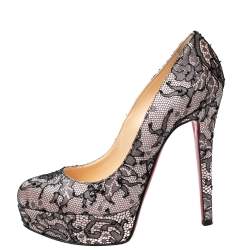Christian Louboutin Black/Pink Lace and Satin Bianca Pumps Size 35.5