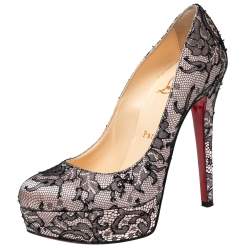 Christian Louboutin Black/Pink Lace and Satin Bianca Pumps Size 35.5