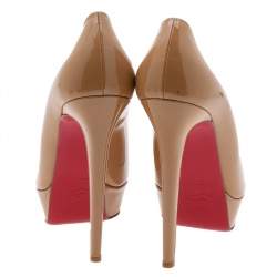 Pre Owned حذاء كعب عالي كريستيان لوبوتان بيانكا جلد بيج لامع نعل سميك مقاس 40