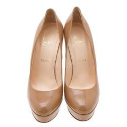 Pre Owned حذاء كعب عالي كريستيان لوبوتان بيانكا جلد بيج لامع نعل سميك مقاس 40