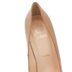 Pre Owned حذاء كعب عالي كريستيان لوبوتان بيانكا جلد بيج لامع نعل سميك مقاس 40