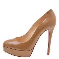 Pre Owned حذاء كعب عالي كريستيان لوبوتان بيانكا جلد بيج لامع نعل سميك مقاس 40