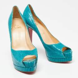 Christian Louboutin Turquoise Python Leather Altadama Peep-Toe Pumps Size 39.5