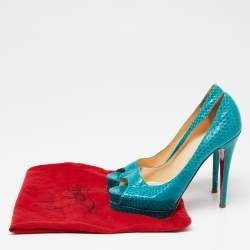 Christian Louboutin Turquoise Python Leather Altadama Peep-Toe Pumps Size 39.5