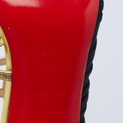 Christian Louboutin Black/Gold Suede and Leather Tina Cage Ankle-Strap Sandals Size 38.5