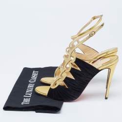 Christian Louboutin Black/Gold Suede and Leather Tina Cage Ankle-Strap Sandals Size 38.5
