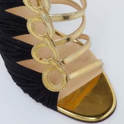 Christian Louboutin Black/Gold Suede and Leather Tina Cage Ankle-Strap Sandals Size 38.5