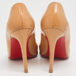 مملوكة مسبقًا حذاء كعب عالي كريستيان لوبوتان رون رون جلد لامع بيج مقاس 39