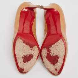 مملوكة مسبقًا حذاء كعب عالي كريستيان لوبوتان رون رون جلد لامع بيج مقاس 39