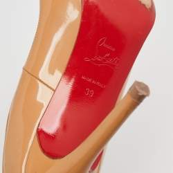 مملوكة مسبقًا حذاء كعب عالي كريستيان لوبوتان رون رون جلد لامع بيج مقاس 39