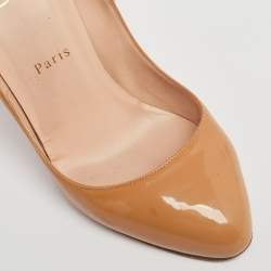 مملوكة مسبقًا حذاء كعب عالي كريستيان لوبوتان رون رون جلد لامع بيج مقاس 39