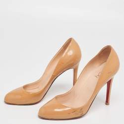 مملوكة مسبقًا حذاء كعب عالي كريستيان لوبوتان رون رون جلد لامع بيج مقاس 39