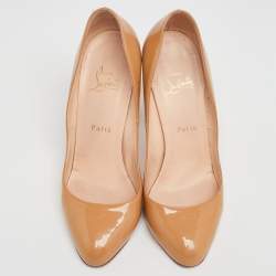 مملوكة مسبقًا حذاء كعب عالي كريستيان لوبوتان رون رون جلد لامع بيج مقاس 39