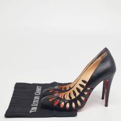 مملوكة مسبقًا حذاء كعب عالي كريستيان لوبوتان جلد أسود مقدمة مستديرة قصه ليزر مقاس 40