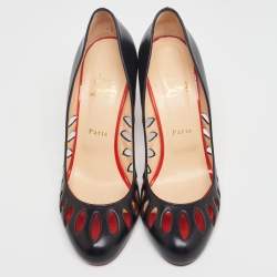 مملوكة مسبقًا حذاء كعب عالي كريستيان لوبوتان جلد أسود مقدمة مستديرة قصه ليزر مقاس 40