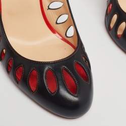 مملوكة مسبقًا حذاء كعب عالي كريستيان لوبوتان جلد أسود مقدمة مستديرة قصه ليزر مقاس 40