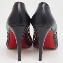 مملوكة مسبقًا حذاء كعب عالي كريستيان لوبوتان جلد أسود مقدمة مستديرة قصه ليزر مقاس 40