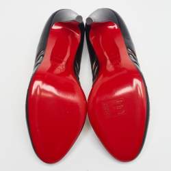 مملوكة مسبقًا حذاء كعب عالي كريستيان لوبوتان جلد أسود مقدمة مستديرة قصه ليزر مقاس 40