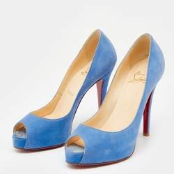Christian Louboutin Blue Suede New Very Prive Peep Toe Pumps Size 36.5
