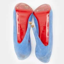 Christian Louboutin Blue Suede New Very Prive Peep Toe Pumps Size 36.5