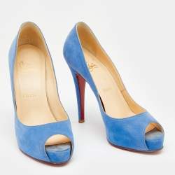 Christian Louboutin Blue Suede New Very Prive Peep Toe Pumps Size 36.5