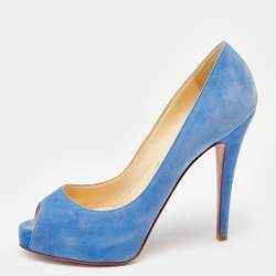 Christian Louboutin Blue Suede New Very Prive Peep Toe Pumps Size 36.5