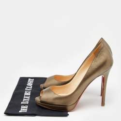Christian Louboutin Metallic Bronze Leather Yolanda Peep Toe Pumps Size 37