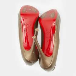 Christian Louboutin Metallic Bronze Leather Yolanda Peep Toe Pumps Size 37
