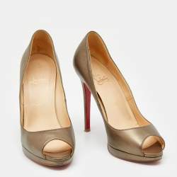 Christian Louboutin Metallic Bronze Leather Yolanda Peep Toe Pumps Size 37