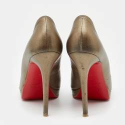 Christian Louboutin Metallic Bronze Leather Yolanda Peep Toe Pumps Size 37