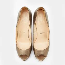 Christian Louboutin Metallic Bronze Leather Yolanda Peep Toe Pumps Size 37