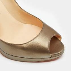 Christian Louboutin Metallic Bronze Leather Yolanda Peep Toe Pumps Size 37