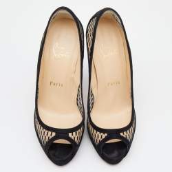 Pre Owned Christian Louboutin Black Suede And Mesh Camila Peep Toe Pumps Size 36.5