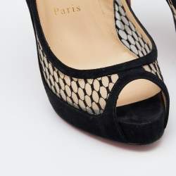 Pre Owned Christian Louboutin Black Suede And Mesh Camila Peep Toe Pumps Size 36.5