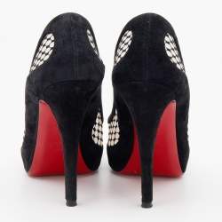Pre Owned Christian Louboutin Black Suede And Mesh Camila Peep Toe Pumps Size 36.5
