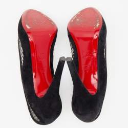 Pre Owned Christian Louboutin Black Suede And Mesh Camila Peep Toe Pumps Size 36.5