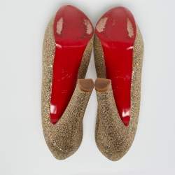 Pre Owned Christian Louboutin Gold Glitter Bibi Platform Pumps Size 37.5