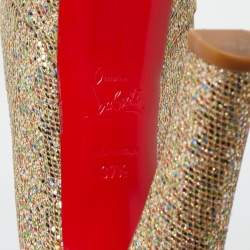 Pre Owned Christian Louboutin Gold Glitter Bibi Platform Pumps Size 37.5