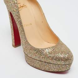 Pre Owned Christian Louboutin Gold Glitter Bibi Platform Pumps Size 37.5