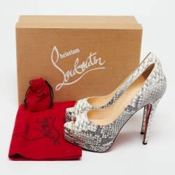 Christian Louboutin Grey/White Python Altadama Peep Toe Platform Pumps Size 37