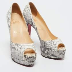 Christian Louboutin Grey/White Python Altadama Peep Toe Platform Pumps Size 37